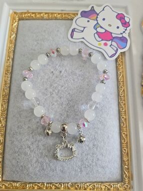 Hello Kitty Crystal Charm Glass Beaded Bracelet Jewelry Free Sticker